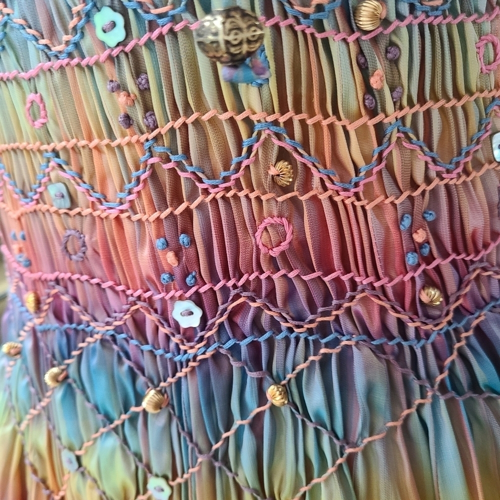 💥RUNWAY Matthew Williamson 100% Silk Colorful Beaded Embroidered Dress Size 6 - Picture 16 of 16